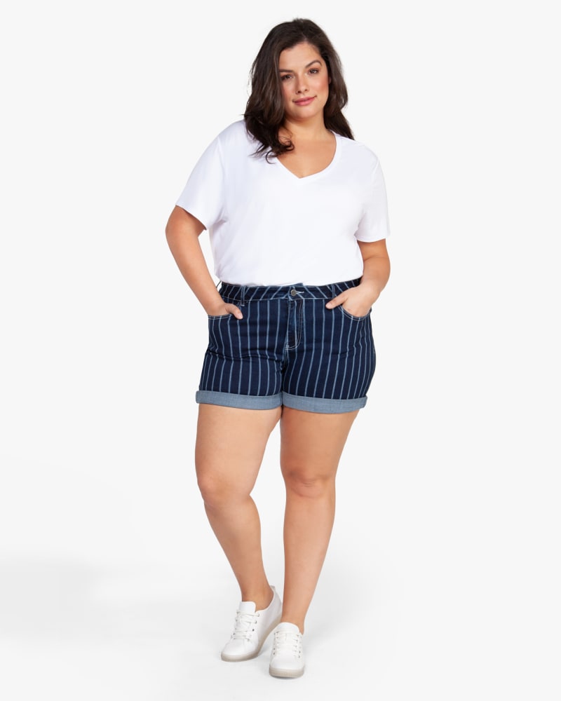 Plus size model wearing Scarlett Striped Short by Dex Plus | Dia&Co | dia_product_style_image_id:131966